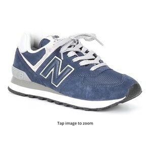 New Balance 574 Suede and Mesh Retro Sneakers Navy and White Athletic Shoes